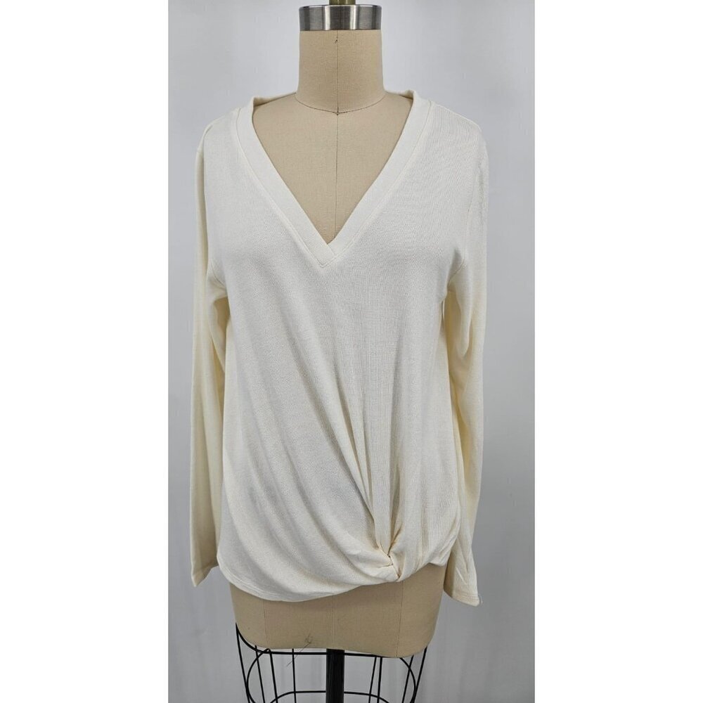 NWOT Sunday in Brooklyn Cream Sweater Blouse Womens M Twist Front V Neck